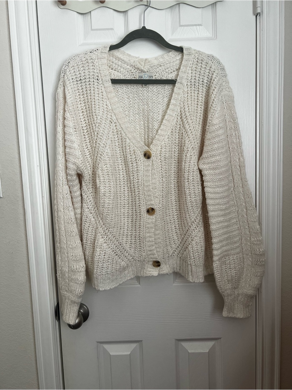 Women's Cream Knit Button-Front Cardigan Sweater